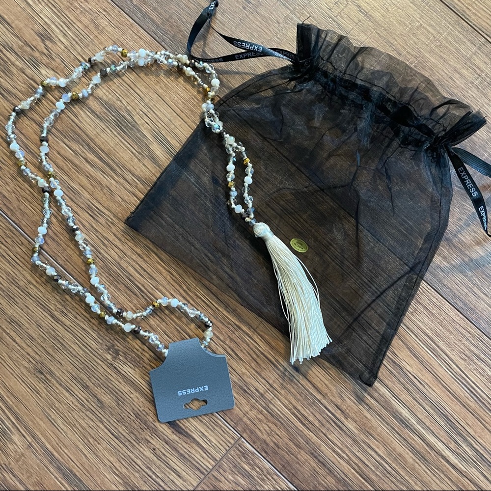 Express Long Beaded Glass Tassel Necklace